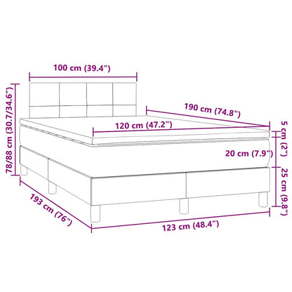 Box Spring Postel S Matrací A Led Světle Šedá 120X190 Cm Samet
