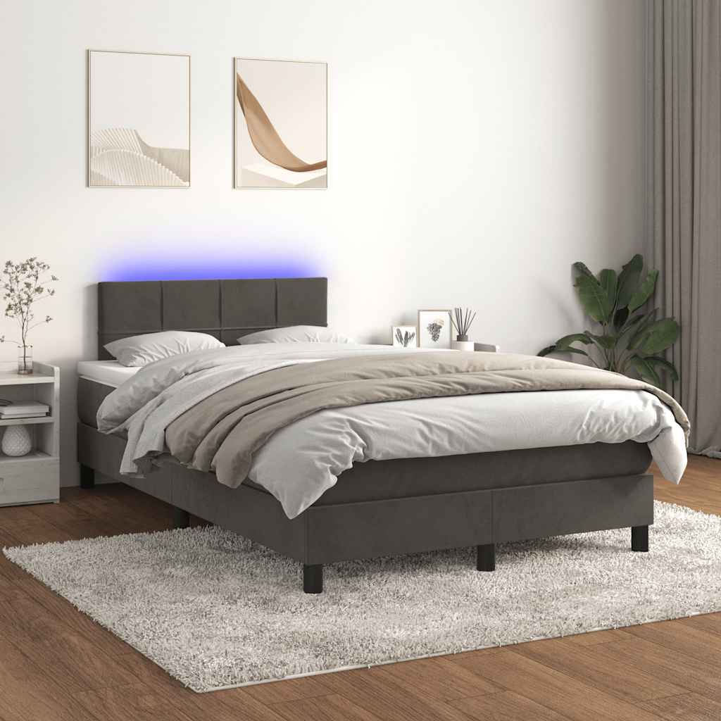 Box Spring Postel S Matrací A Led Samet Tmavě Šedá