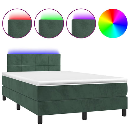 Box Spring Postel S Matrací A Led Tmavě Zelená 120X190 Cm Samet