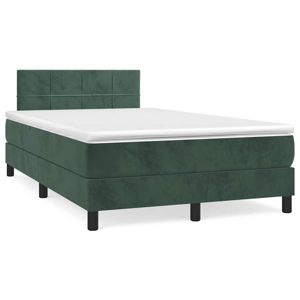 Box Spring Postel S Matrací A Led Tmavě Zelená 120X190 Cm Samet