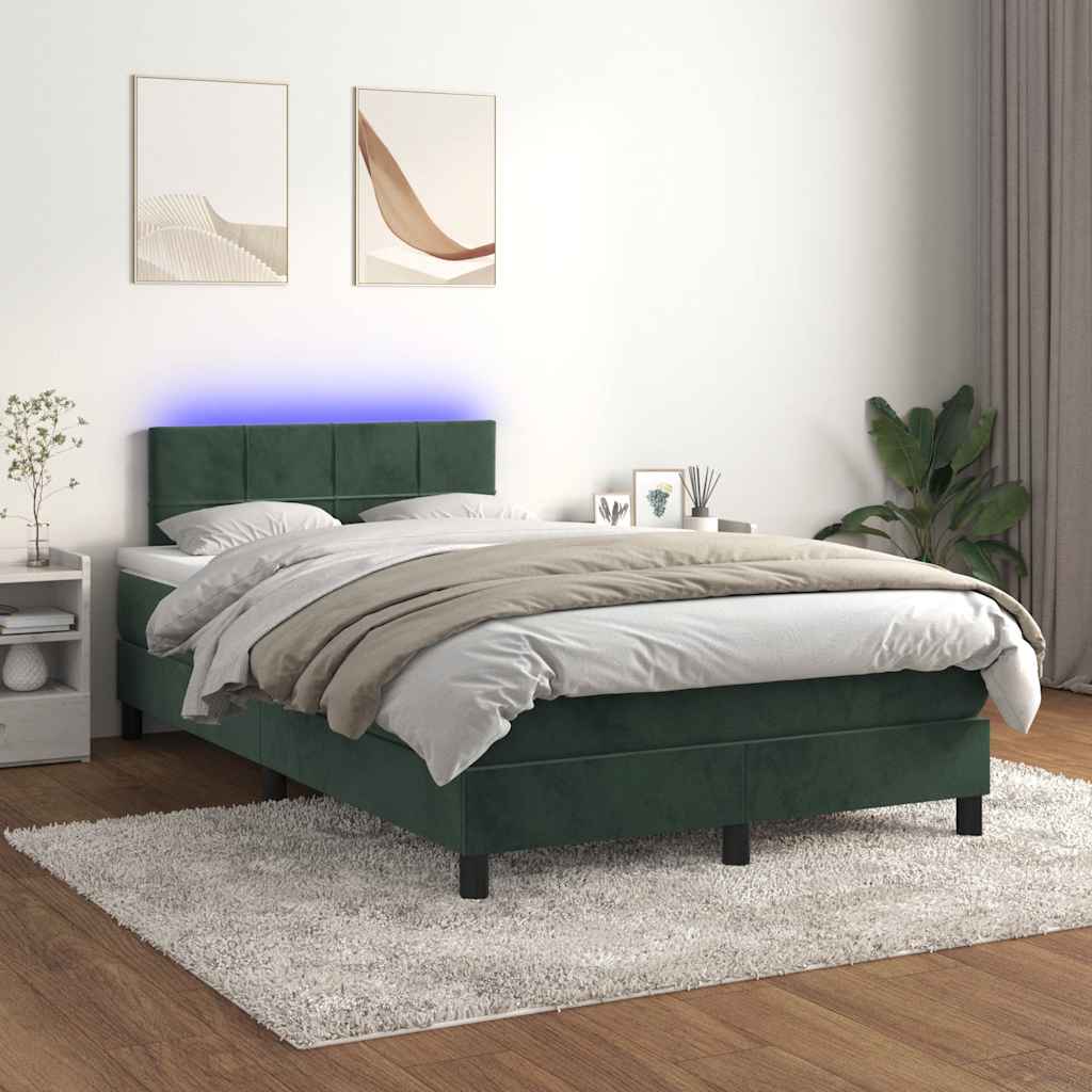 Box Spring Postel S Matrací A Led Tmavě Zelená 120X190 Cm Samet