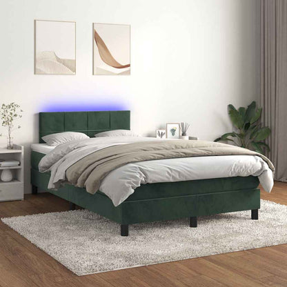 Box Spring Postel S Matrací A Led Tmavě Zelená 120X190 Cm Samet