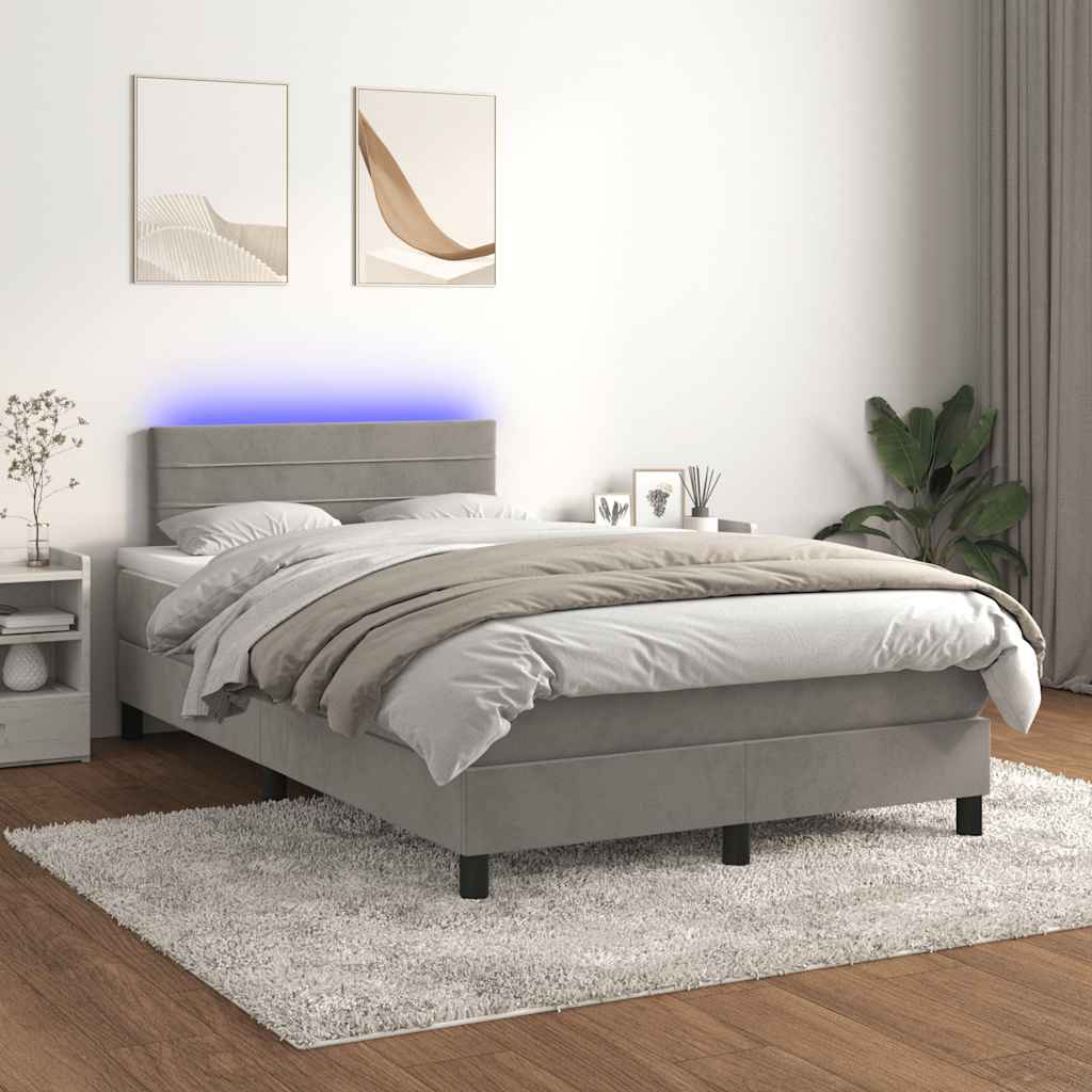 Box Spring Postel S Matrací A Led Světle Šedá 120X190 Cm Samet