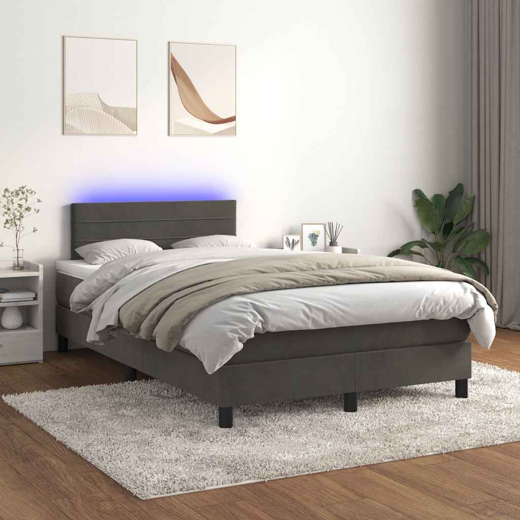 Box Spring Postel S Matrací A Led Samet Tmavě Šedá