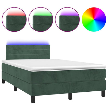 Box Spring Postel S Matrací A Led Tmavě Zelená 120X190 Cm Samet