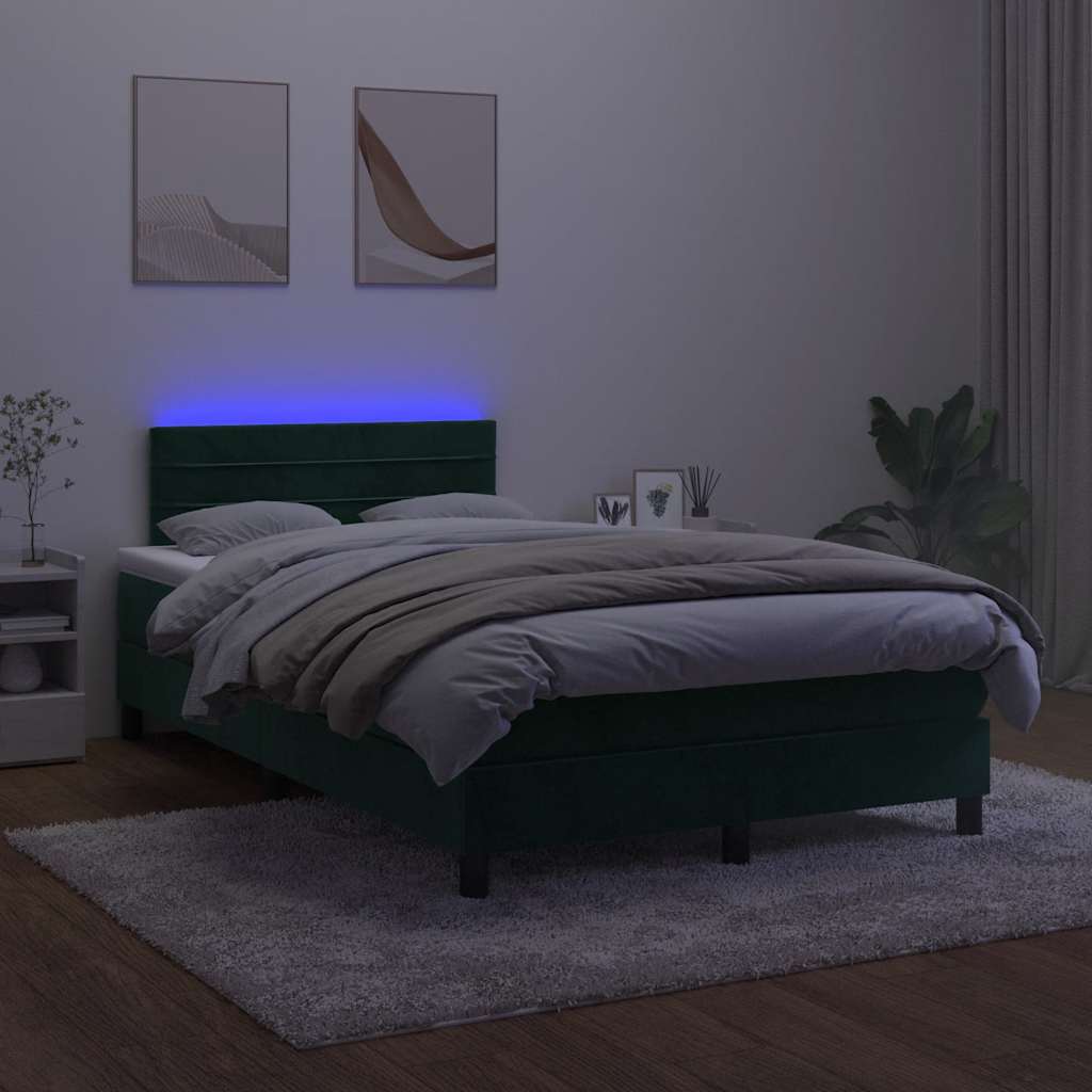 Box Spring Postel S Matrací A Led Tmavě Zelená 120X190 Cm Samet