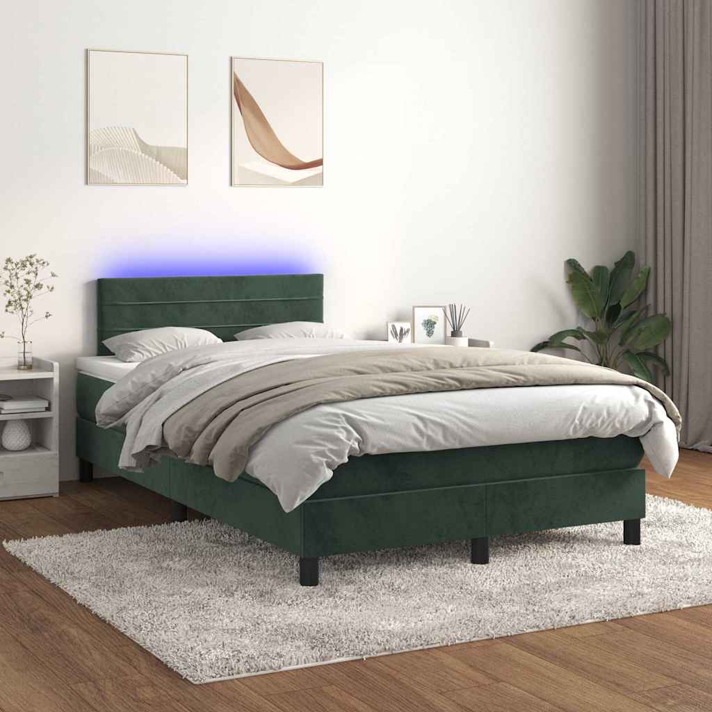Box Spring Postel S Matrací A Led Tmavě Zelená 120X190 Cm Samet