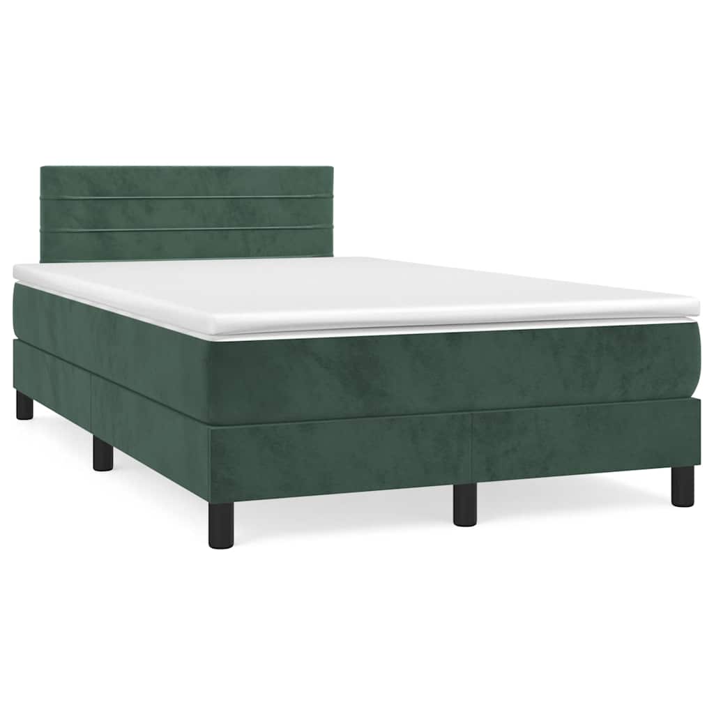 Box Spring Postel S Matrací A Led Tmavě Zelená 120X190 Cm Samet