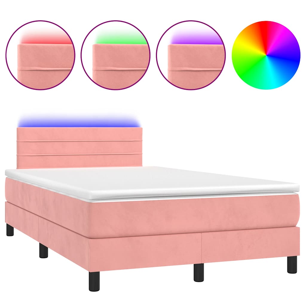Box Spring Postel S Matrací A Led Růžová 120 X 190 Cm Samet