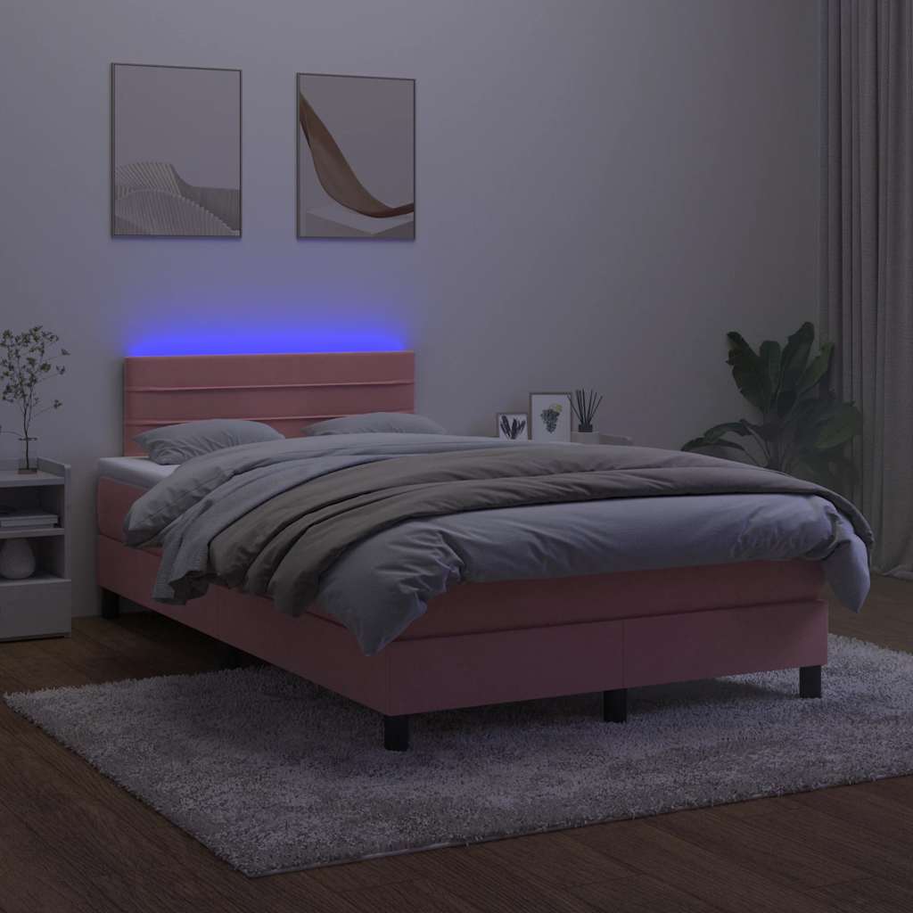 Box Spring Postel S Matrací A Led Růžová 120 X 190 Cm Samet
