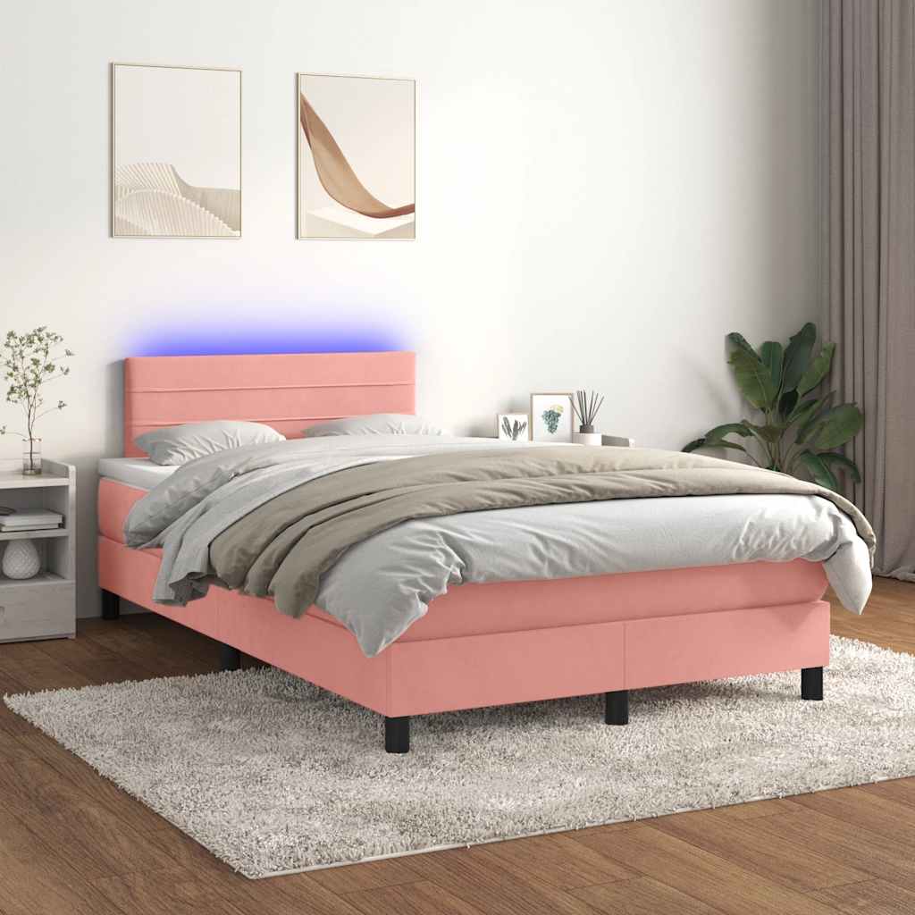 Box Spring Postel S Matrací A Led Růžová 120 X 190 Cm Samet