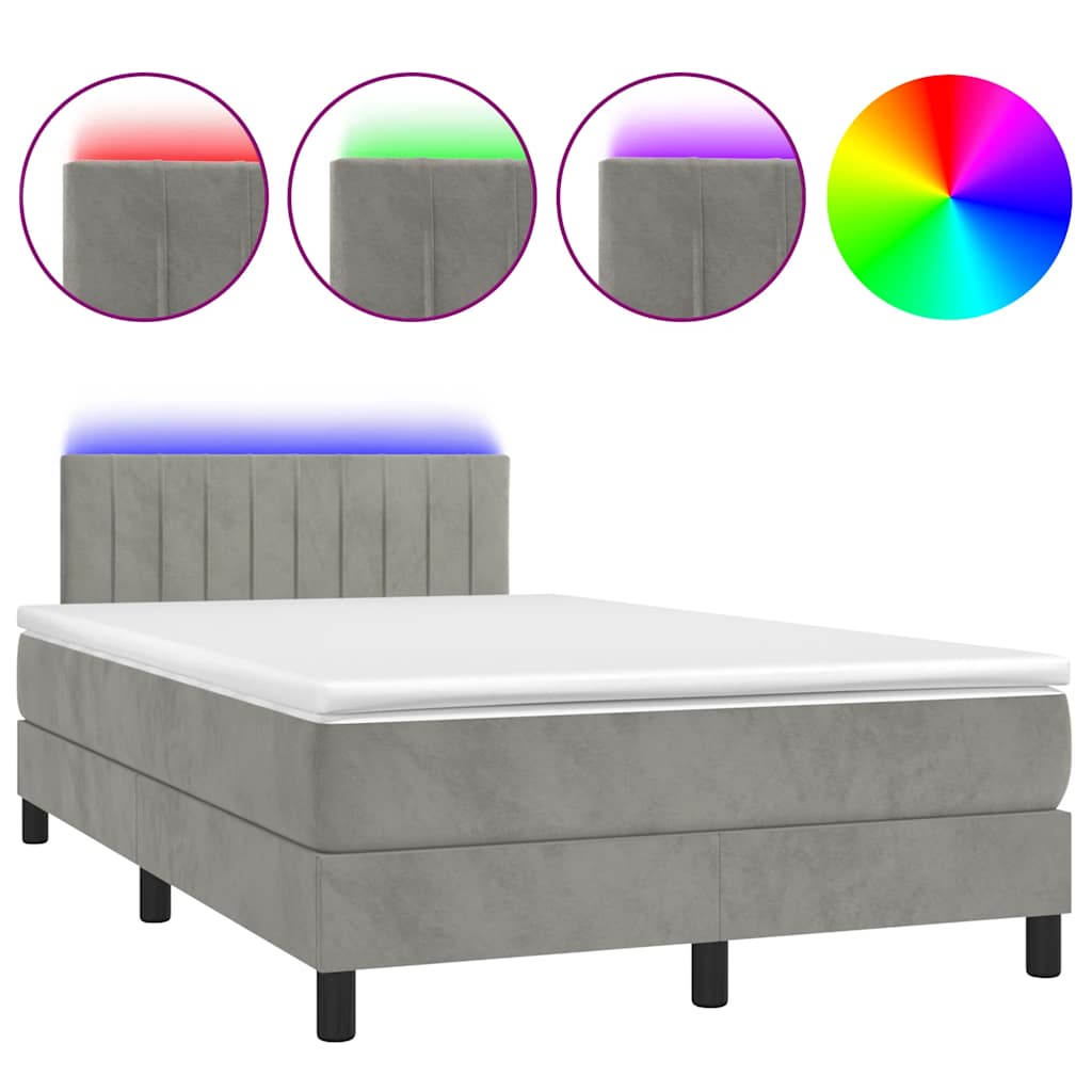Box Spring Postel S Matrací A Led Světle Šedá 120X190 Cm Samet