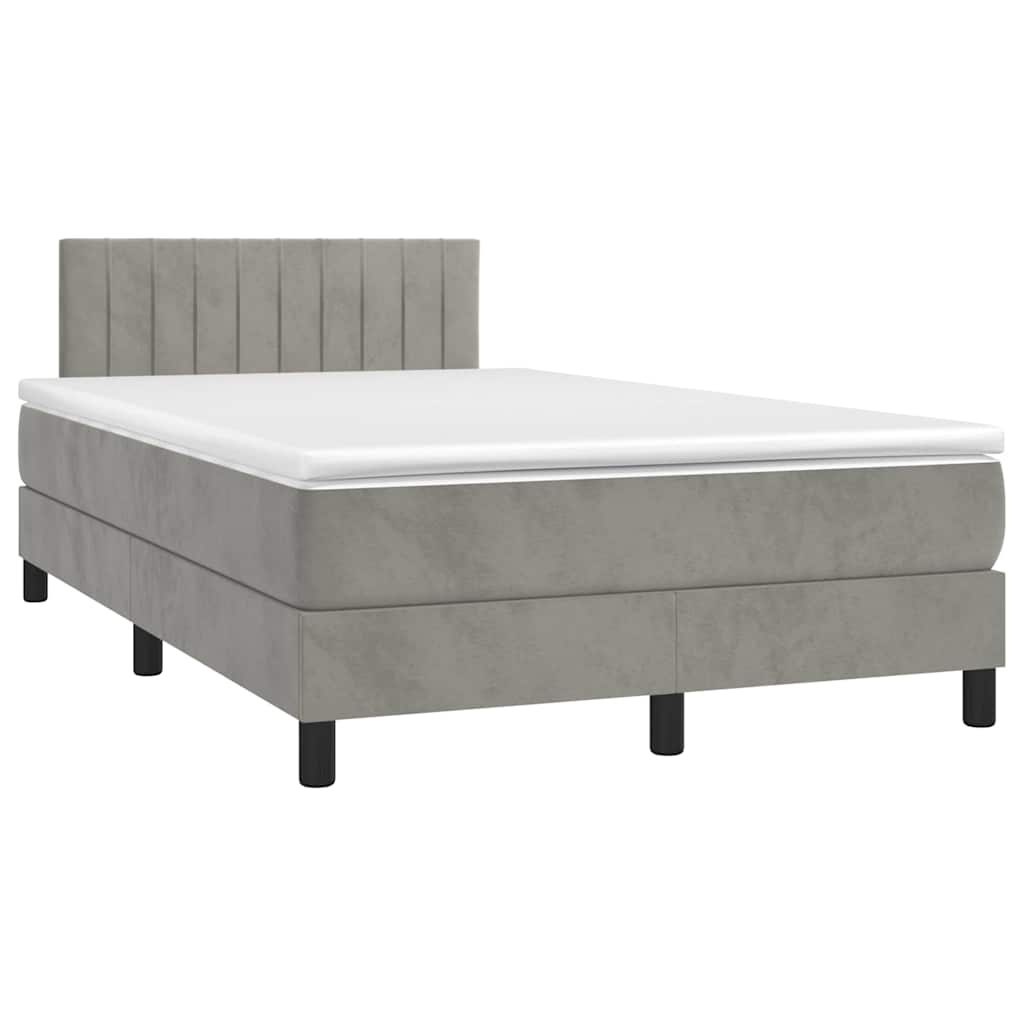 Box Spring Postel S Matrací A Led Světle Šedá 120X190 Cm Samet