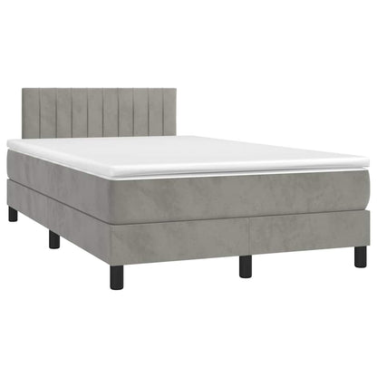 Box Spring Postel S Matrací A Led Světle Šedá 120X190 Cm Samet