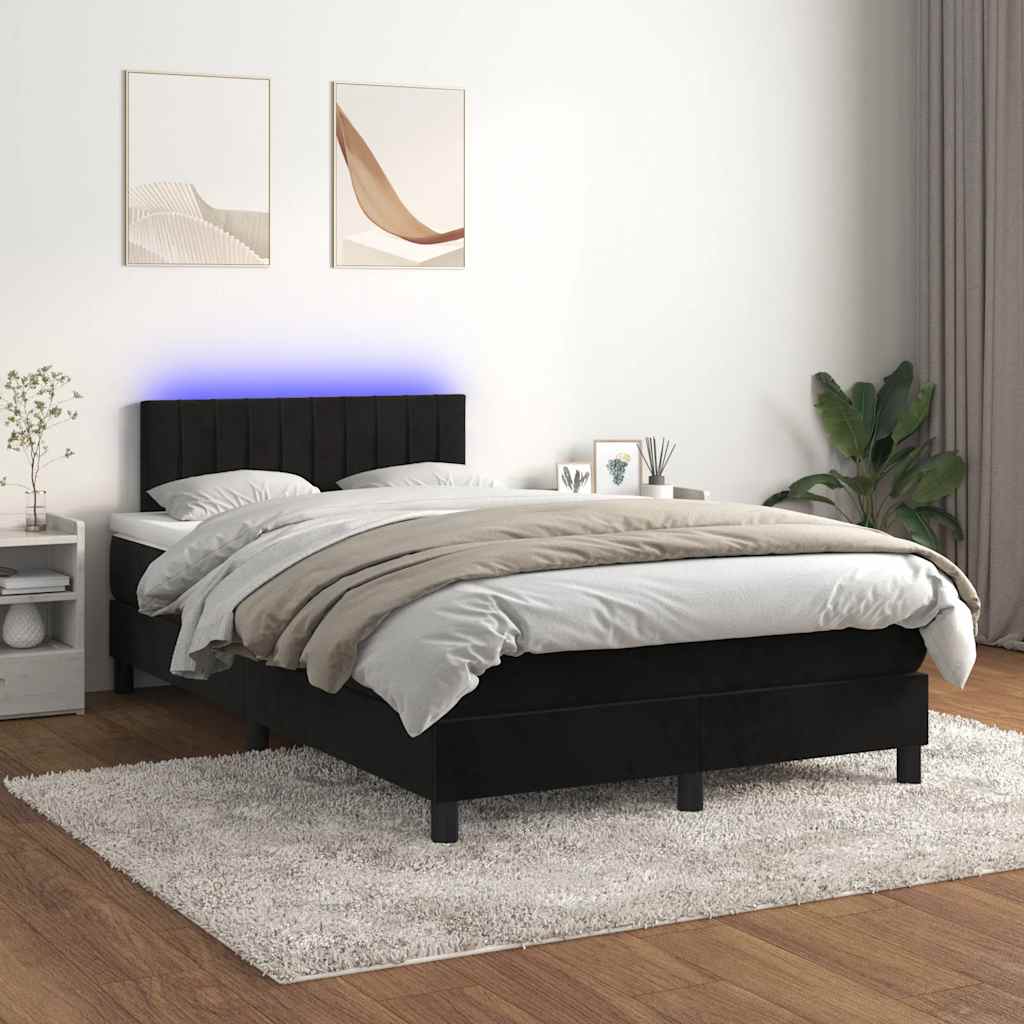 Box Spring Postel S Matrací A Led Černá 120 X 190 Cm Samet