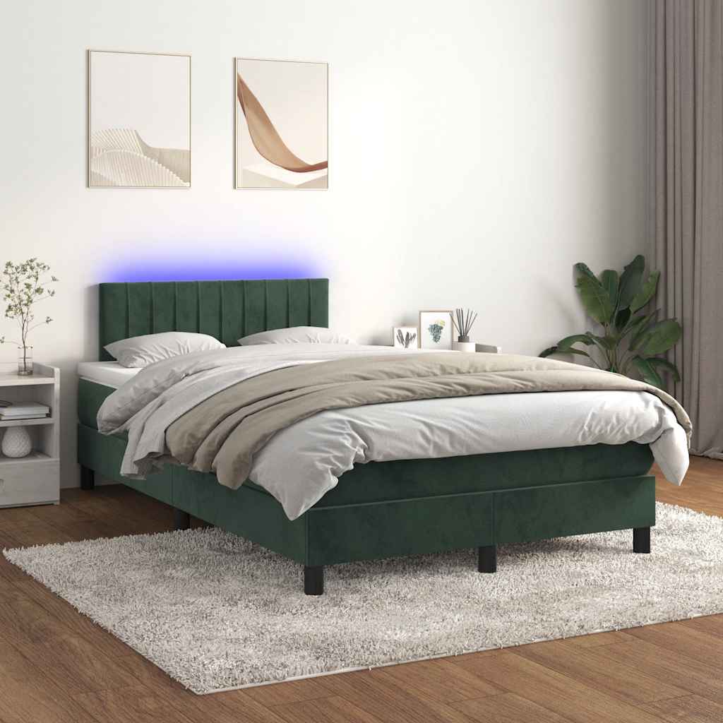 Box Spring Postel S Matrací A Led Tmavě Zelená 120X190 Cm Samet