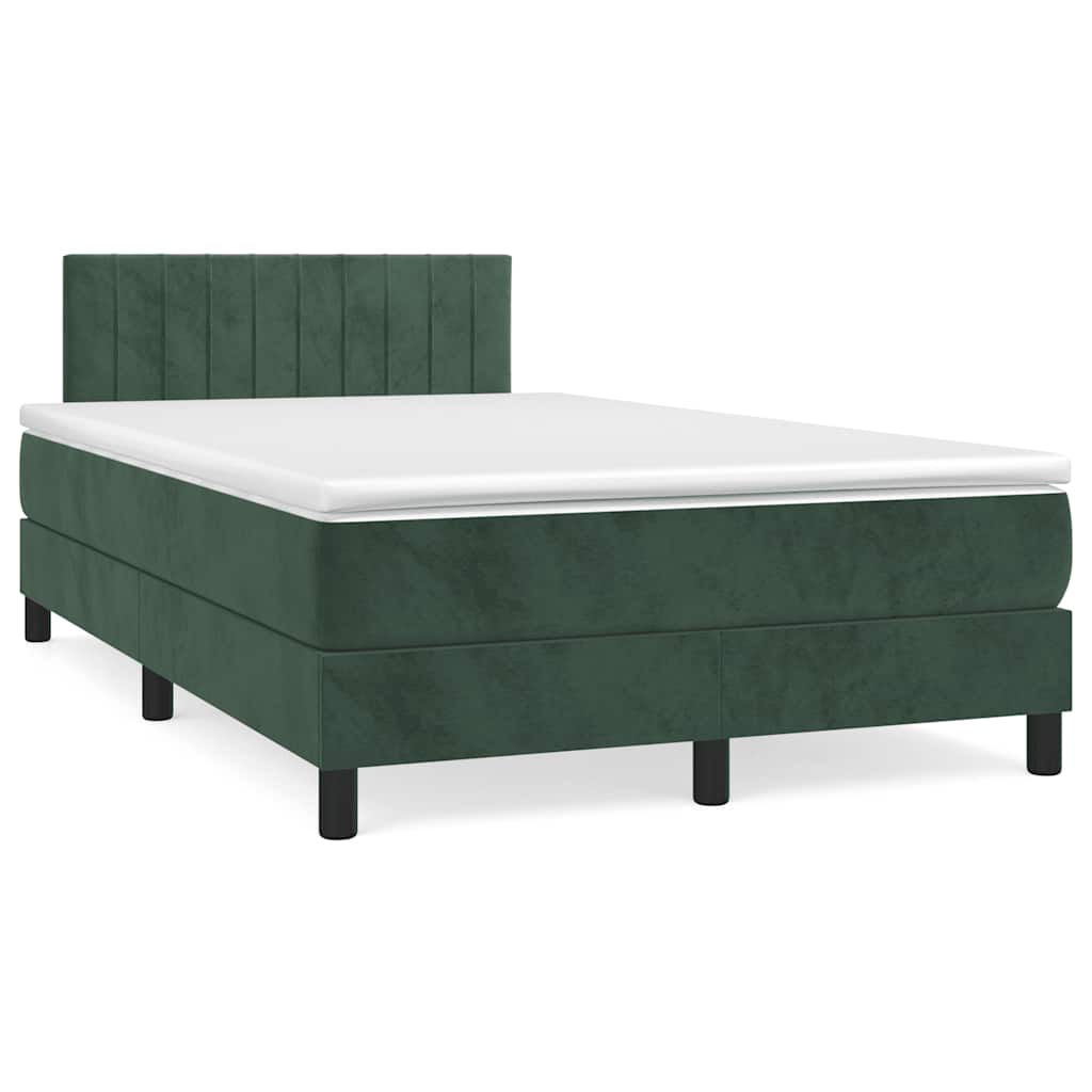 Box Spring Postel S Matrací A Led Tmavě Zelená 120X190 Cm Samet