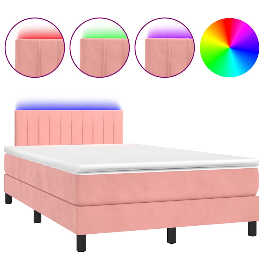 Box Spring Postel S Matrací A Led Růžová 120 X 190 Cm Samet