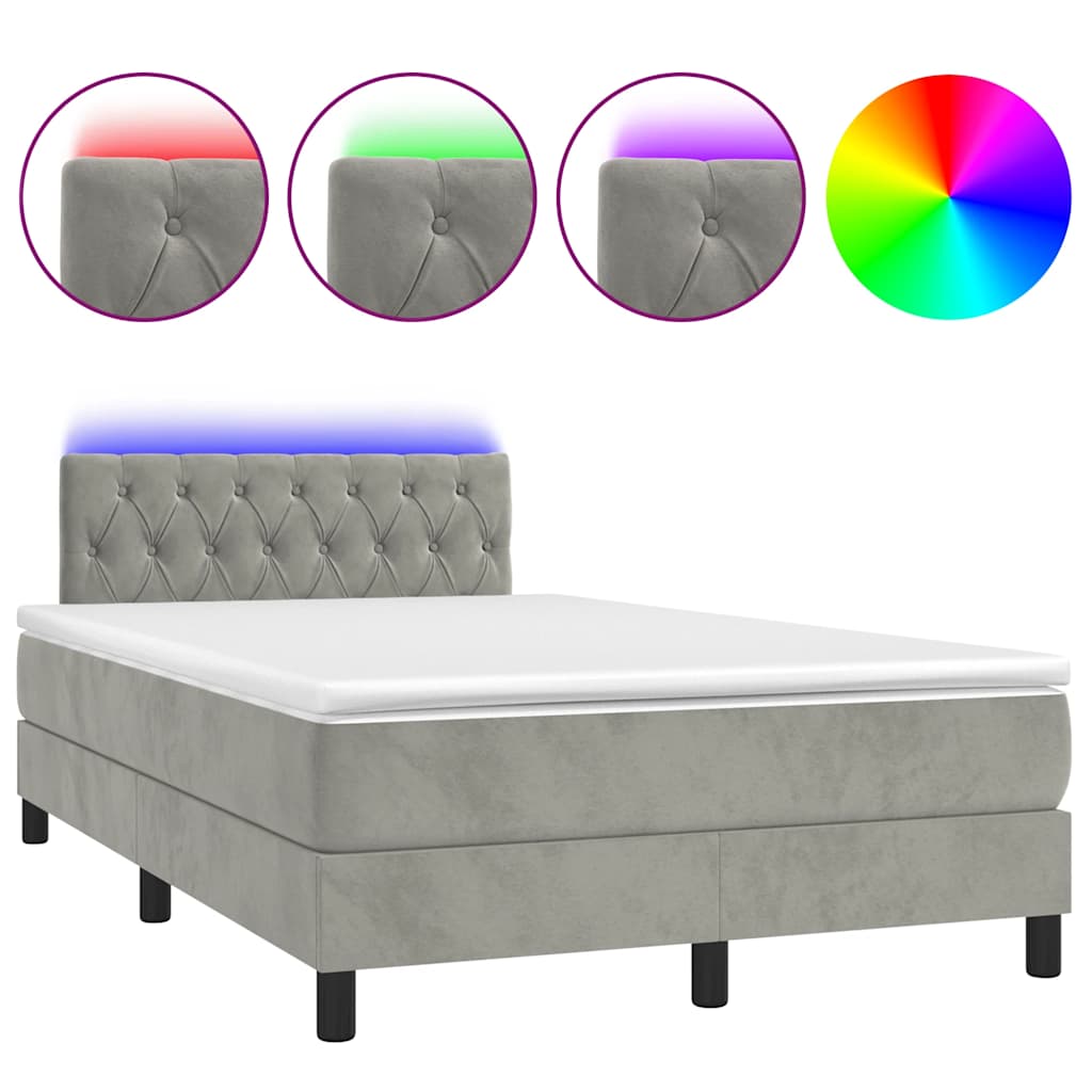 Box Spring Postel S Matrací A Led Světle Šedá 120X190 Cm Samet