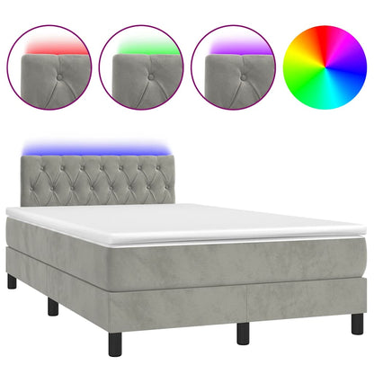 Box Spring Postel S Matrací A Led Světle Šedá 120X190 Cm Samet