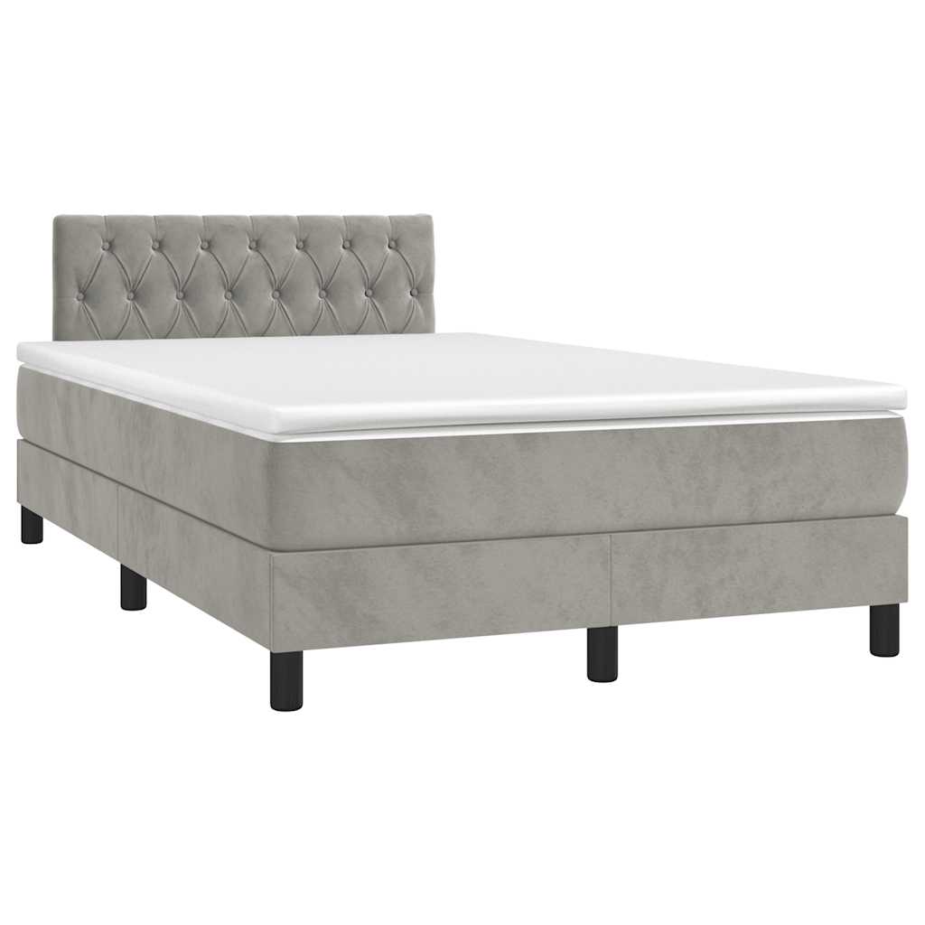 Box Spring Postel S Matrací A Led Světle Šedá 120X190 Cm Samet