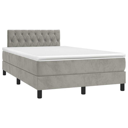 Box Spring Postel S Matrací A Led Světle Šedá 120X190 Cm Samet