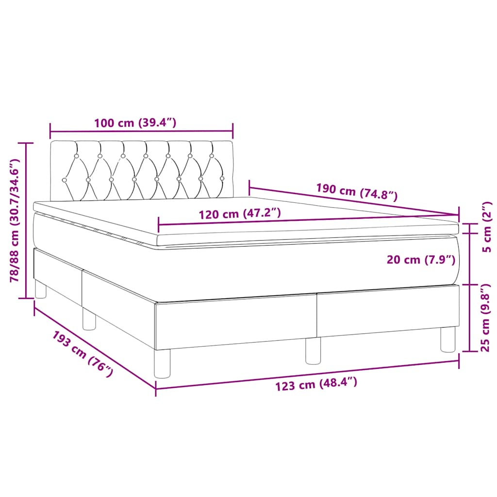Box Spring Postel S Matrací A Led Světle Šedá 120X190 Cm Samet