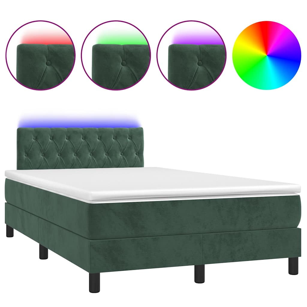 Box Spring Postel S Matrací A Led Tmavě Zelená 120X190 Cm Samet