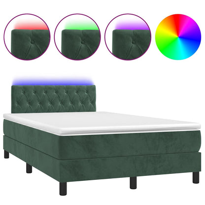 Box Spring Postel S Matrací A Led Tmavě Zelená 120X190 Cm Samet