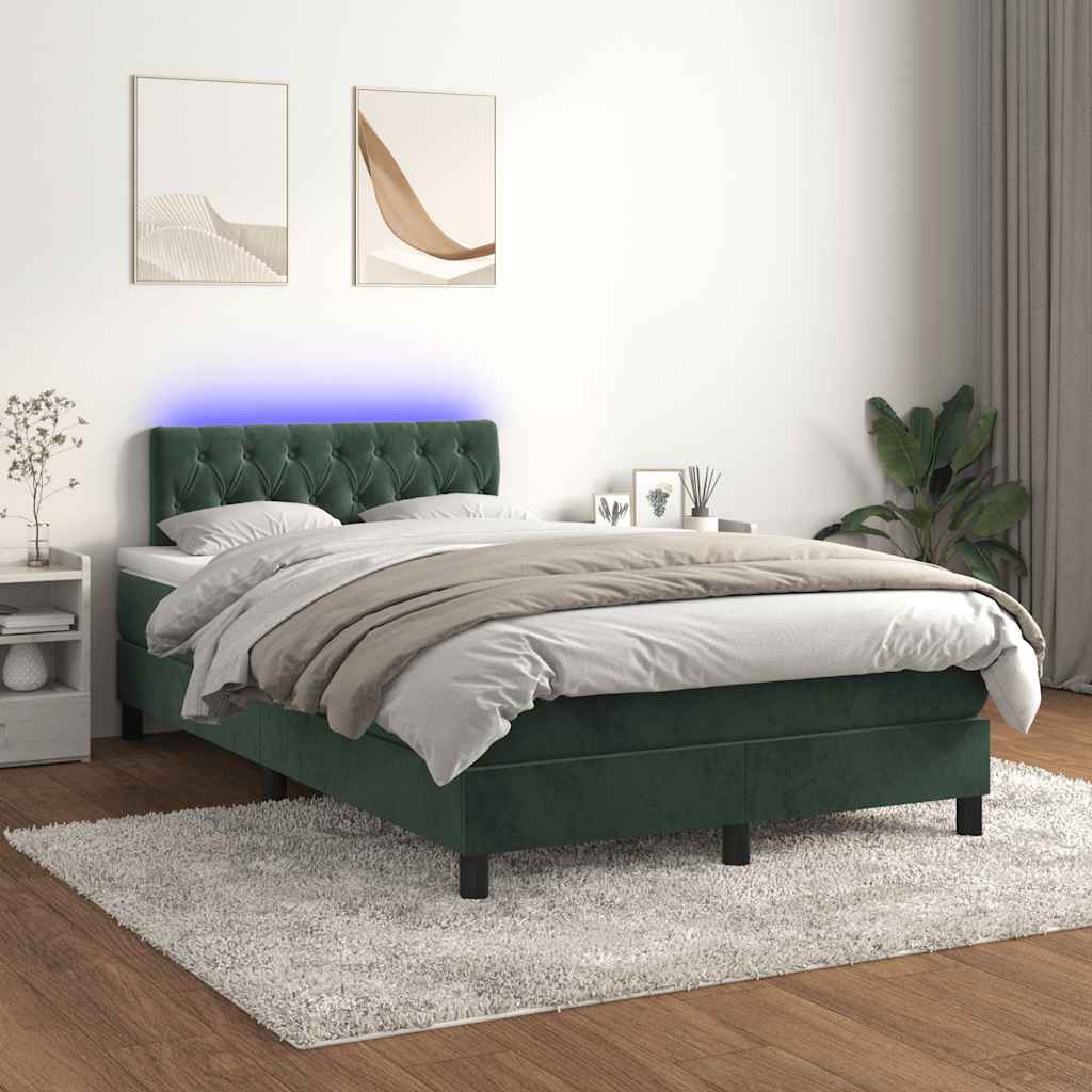 Box Spring Postel S Matrací A Led Tmavě Zelená 120X190 Cm Samet