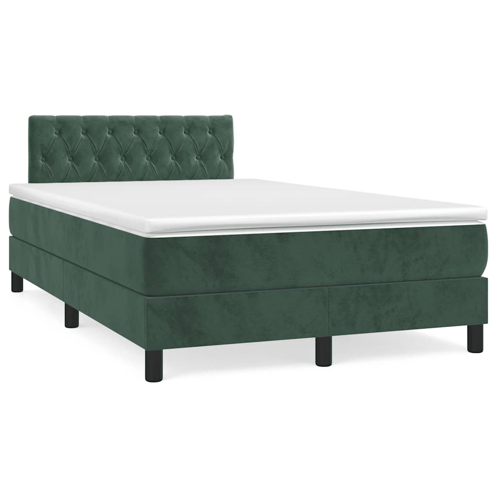 Box Spring Postel S Matrací A Led Tmavě Zelená 120X190 Cm Samet