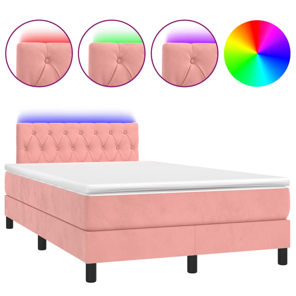 Box Spring Postel S Matrací A Led Růžová 120 X 190 Cm Samet