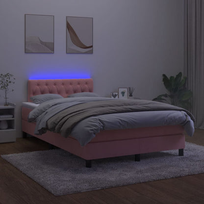 Box Spring Postel S Matrací A Led Růžová 120 X 190 Cm Samet