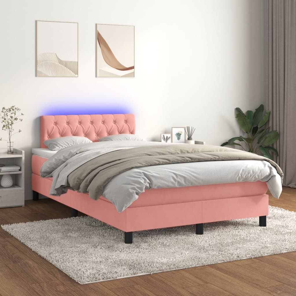 Box Spring Postel S Matrací A Led Růžová 120 X 190 Cm Samet