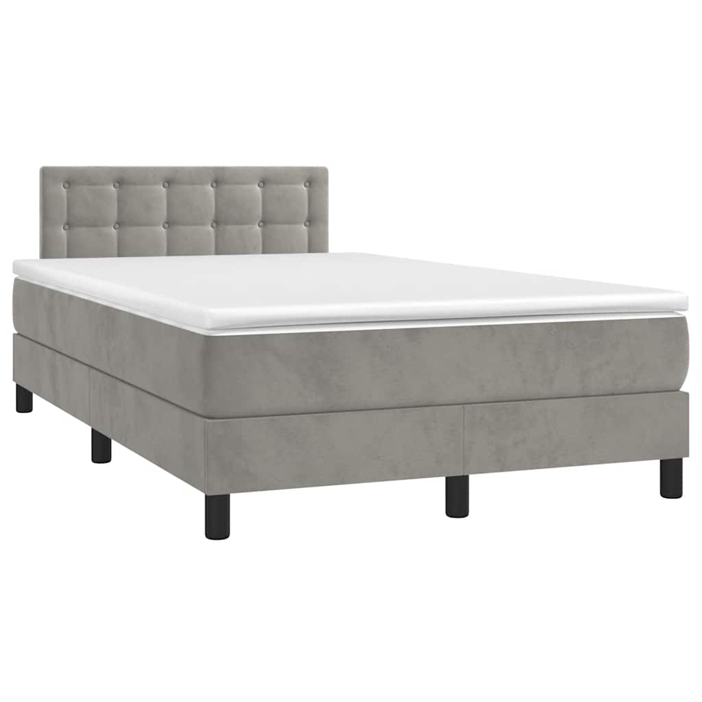 Box Spring Postel S Matrací A Led Světle Šedá 120X190 Cm Samet