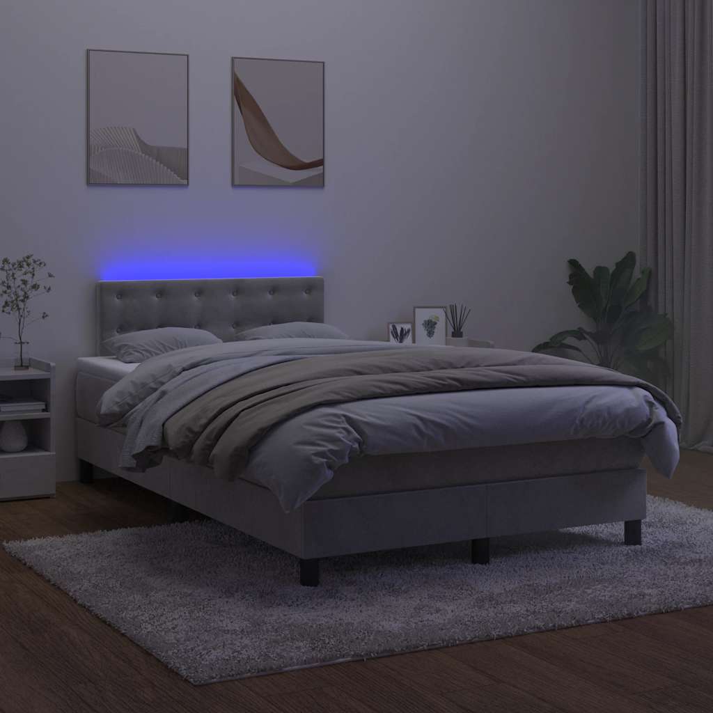 Box Spring Postel S Matrací A Led Světle Šedá 120X190 Cm Samet