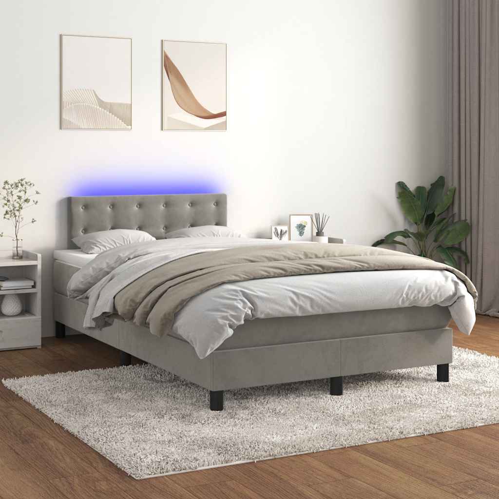 Box Spring Postel S Matrací A Led Světle Šedá 120X190 Cm Samet