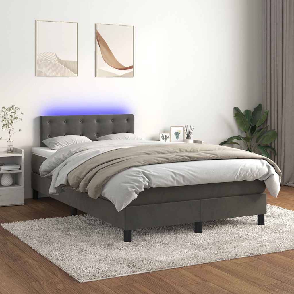 Box Spring Postel S Matrací A Led Samet Tmavě Šedá