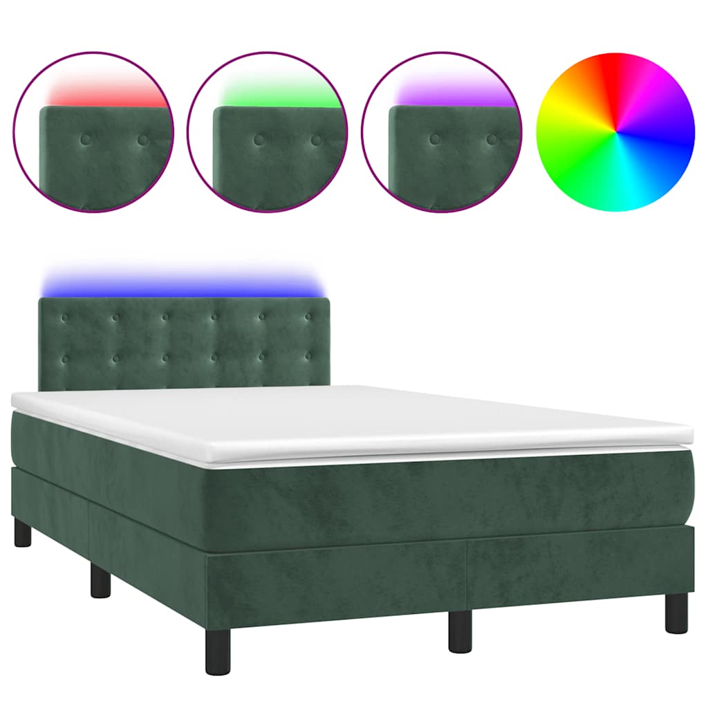 Box Spring Postel S Matrací A Led Tmavě Zelená 120X190 Cm Samet