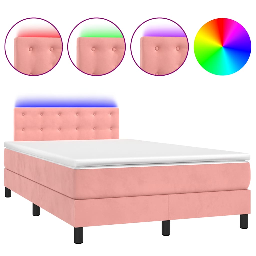 Box Spring Postel S Matrací A Led Růžová 120 X 190 Cm Samet