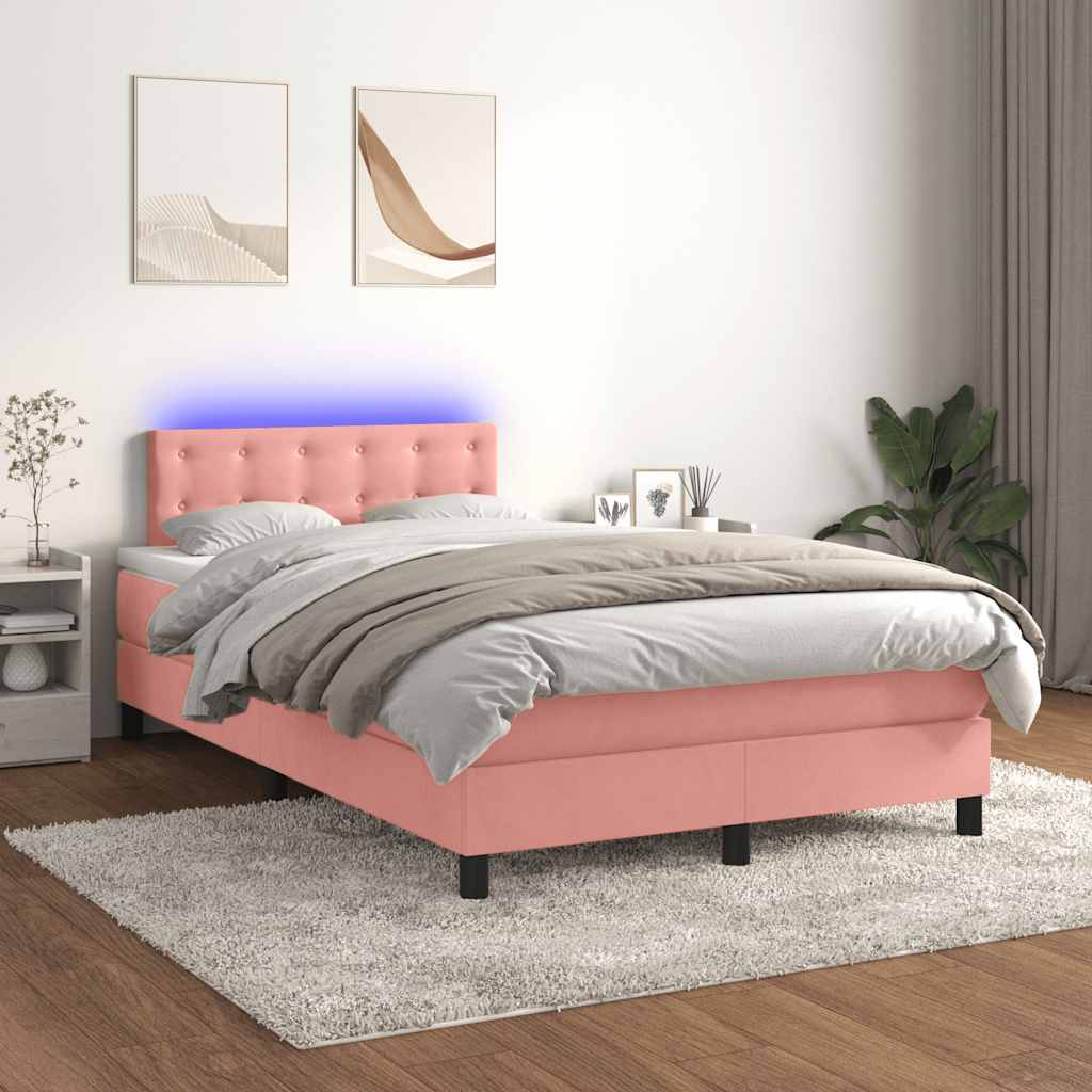 Box Spring Postel S Matrací A Led Růžová 120 X 190 Cm Samet