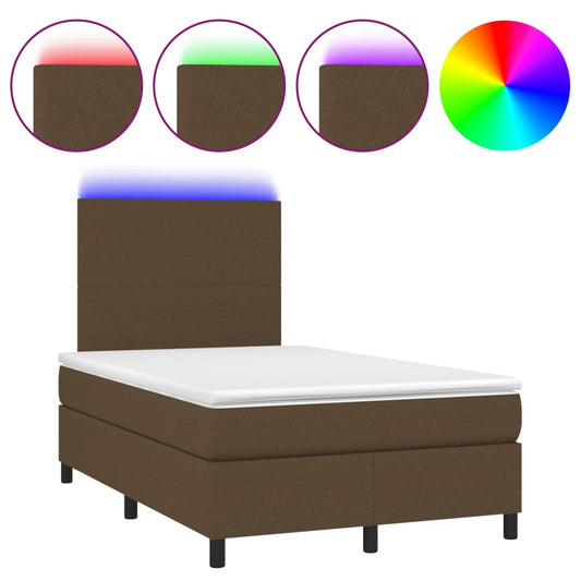 Box Spring Postel S Matrací A Led Textil Tmavě Hnědá