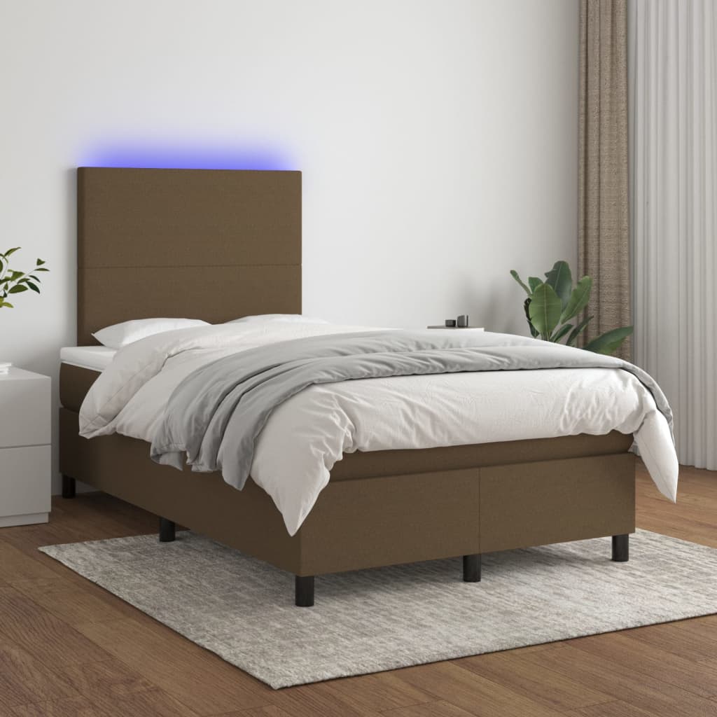 Box Spring Postel S Matrací A Led Textil Tmavě Hnědá
