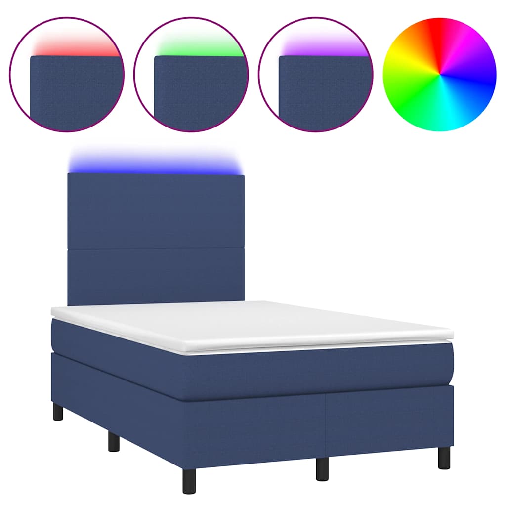 Box Spring Postel S Matrací A Led Textil Modrá