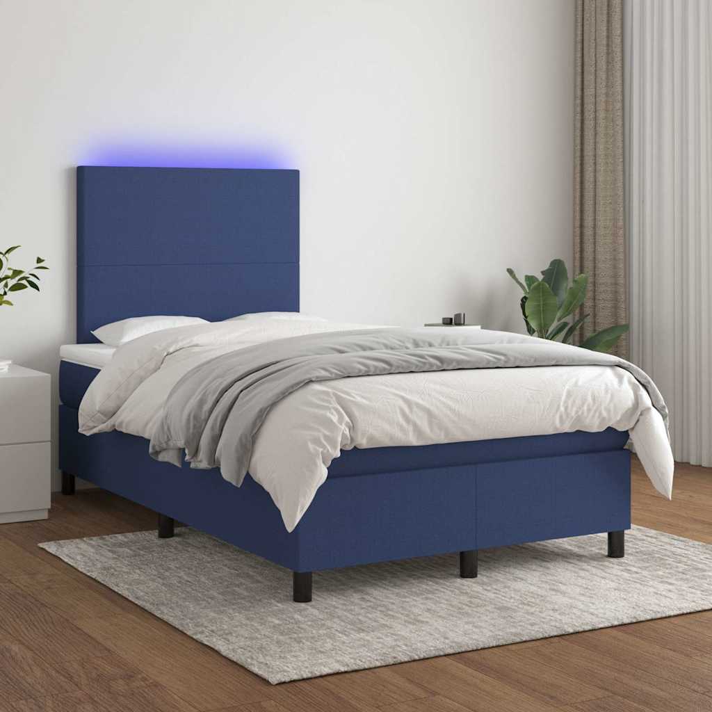 Box Spring Postel S Matrací A Led Textil Modrá