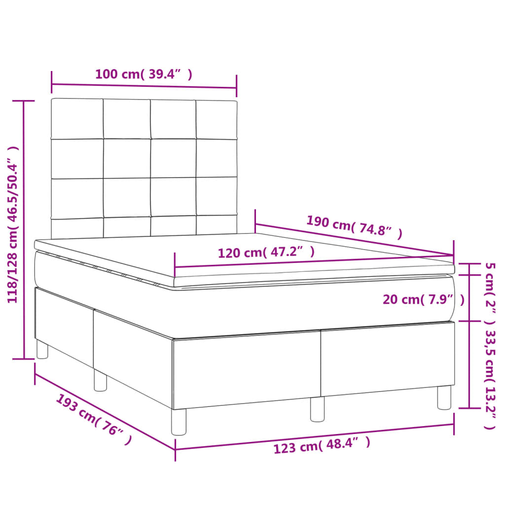 Box Spring Postel S Matrací A Led Tmavě Hnědá 120X190 Cm Textil