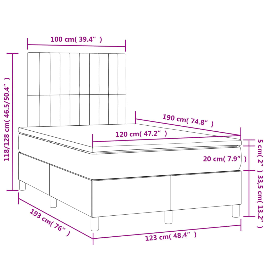 Box Spring Postel S Matrací A Led Tmavě Hnědá 120X190 Cm Textil