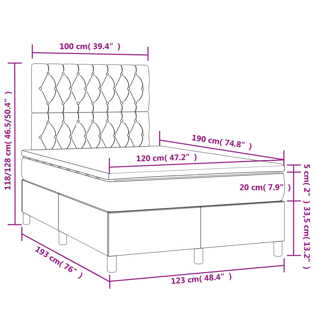 Box Spring Postel S Matrací A Led Tmavě Hnědá 120X190 Cm Textil