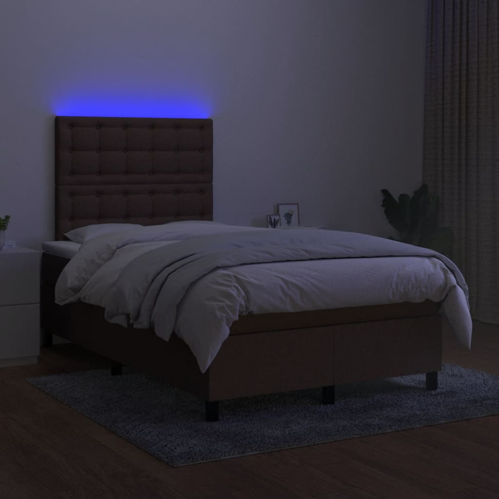 Box Spring Postel S Matrací A Led Tmavě Hnědá 120X190 Cm Textil