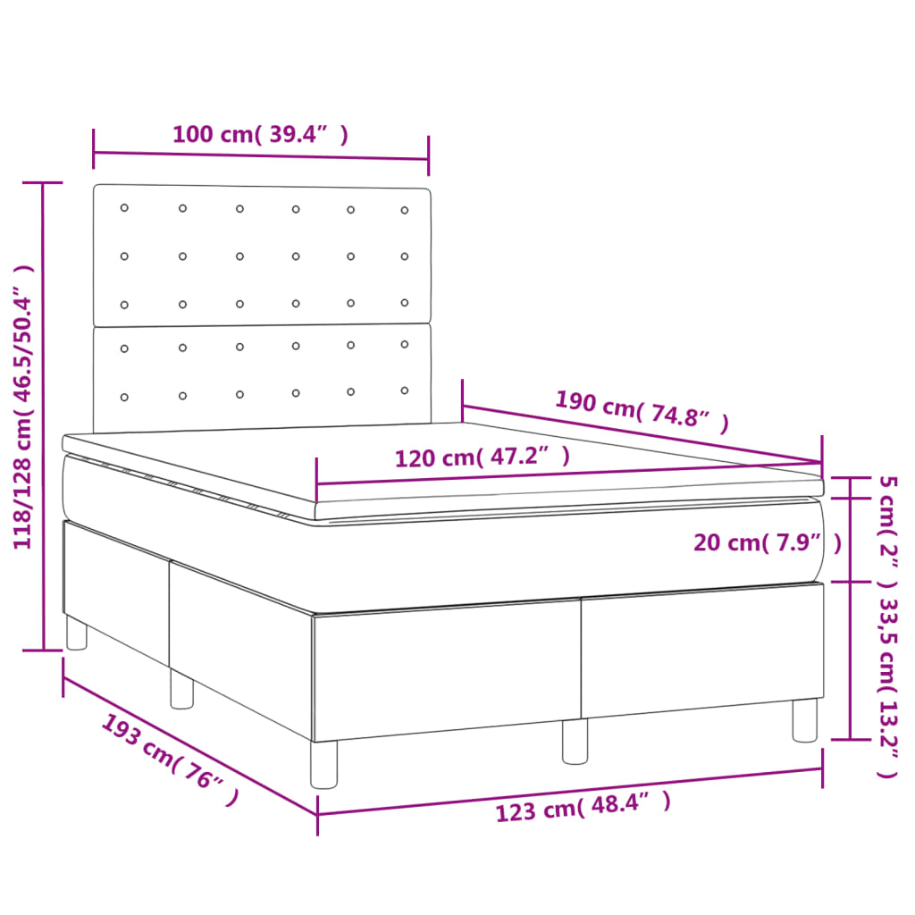 Box Spring Postel S Matrací A Led Tmavě Hnědá 120X190 Cm Textil